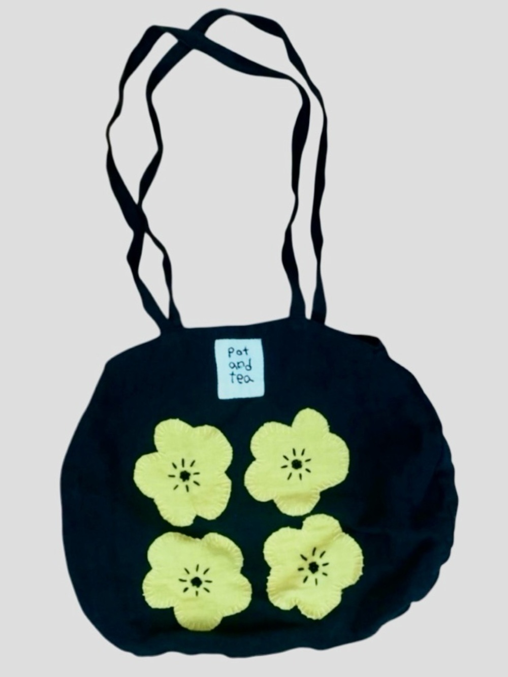 Pot and Tea Japanese Floral Appliqué Mini Tote Bag Mori Kei Whimsical
